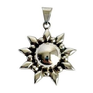 Sterling‎ Silver Sun Pendant Necklace Vintage Mexico CII 925 Sunburst Statement